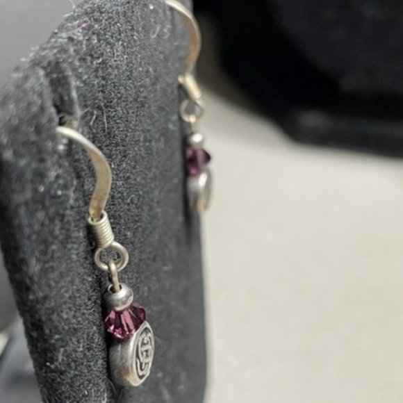 Celtic Knot Artist Signed Amethyst bi-cone 925 Sterling Silver Earrings Ireland - Picture 4 of 8